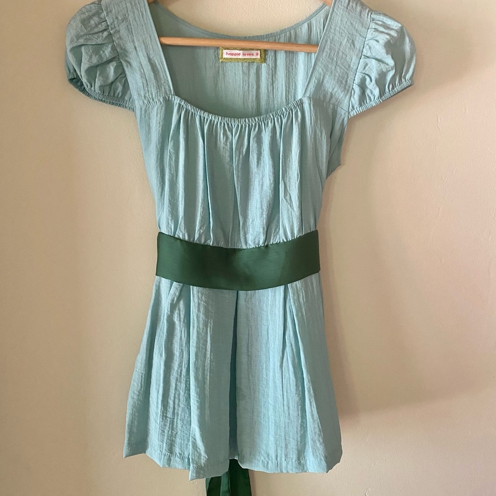 Happie loves it green/blue sashed blouse